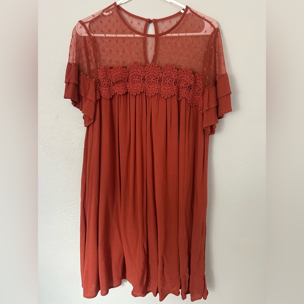 Burnt Orange Dress With Lace